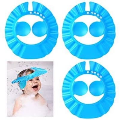 Picture of Baby Shower Cap Bathing Cap - 1 Pcs Soft Adjustable Visor Hat Safe Shampoo Shower Bathing Protection Bath Cap for Toddler, Baby, Kids, Children (Bule+Yellow+Pink)