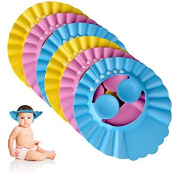 Picture of Baby Shower Cap Bathing Cap - 1 Pcs Soft Adjustable Visor Hat Safe Shampoo Shower Bathing Protection Bath Cap for Toddler, Baby, Kids, Children (Bule+Yellow+Pink)