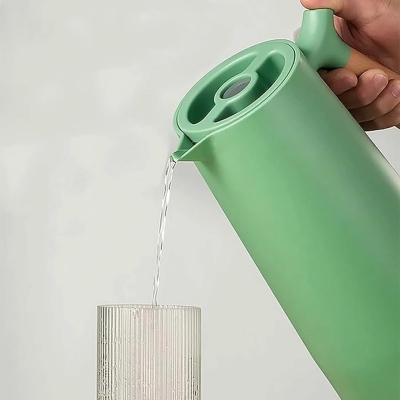 Picture of 1L Thermal Insulated Flask with Glass Liner - Keeps Beverages Hot for 12-24 Hours, Durable Stainless Steel and Solid Wood Handle, Ideal for Kids and Adults-Multicolor