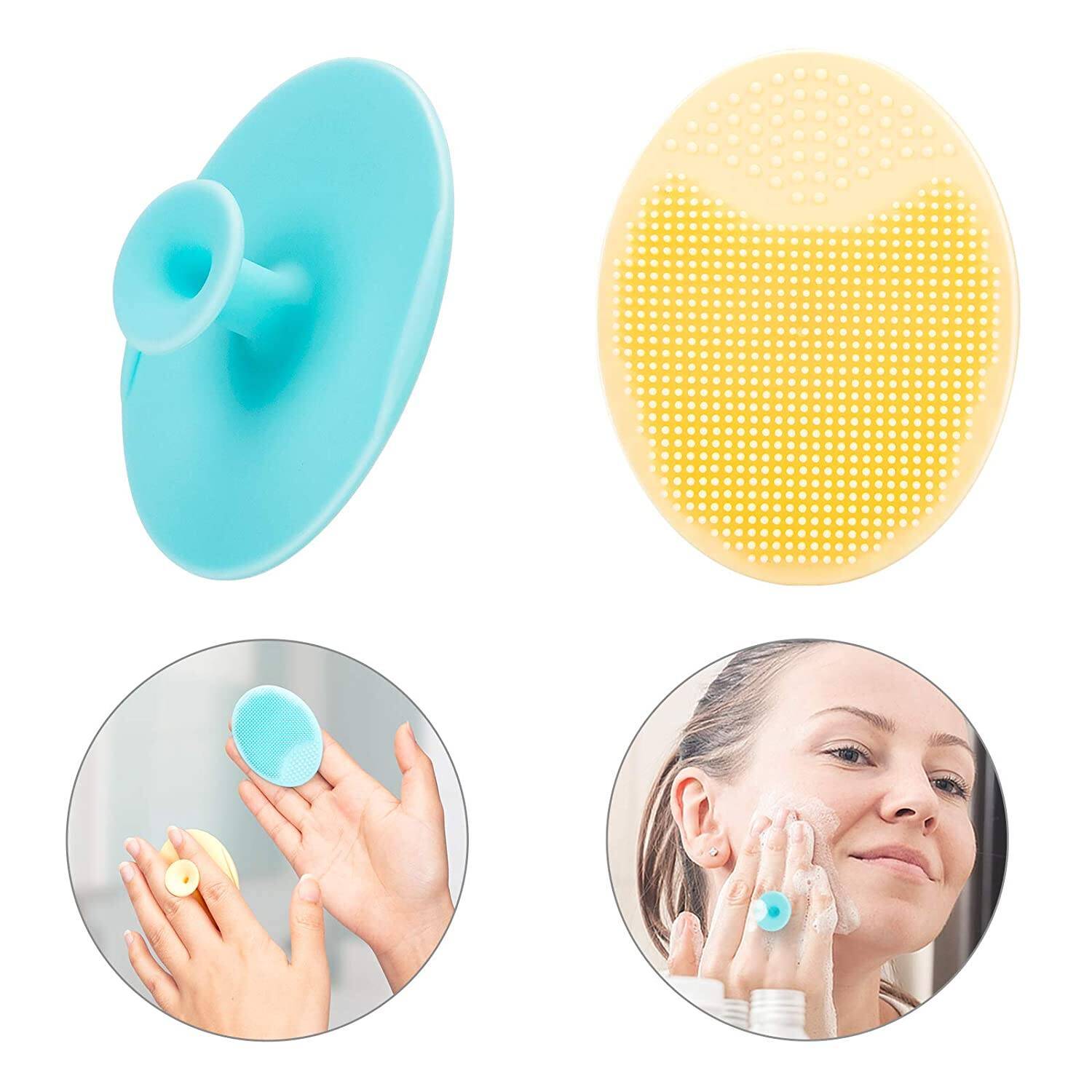 Picture of 3PCS Silicone Exfoliating Lip Brush 2 in 1 Double-Sided Soft Silicone Lip Brush & and 2PCS Silicone Facial Cleaning Brushes Pad for Smoother and Fuller Lip Appearance Cleanning Blackhead