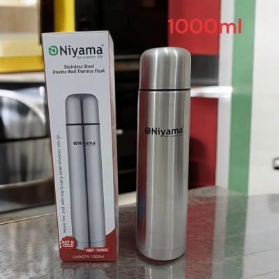 Picture of Niyaama 1000ml Insulated Flask - Stainless Steel Silver Vacuum Bottle, Perfect for Travel, Office, or Everyday Use-Silver