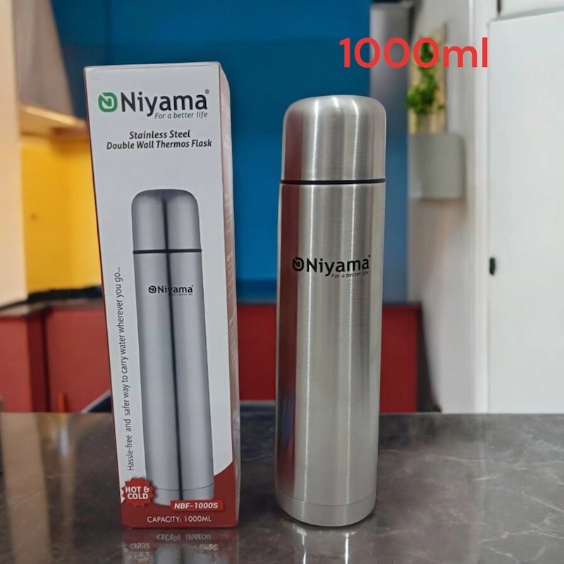 Picture of Niyaama 1000ml Insulated Flask - Stainless Steel Silver Vacuum Bottle, Perfect for Travel, Office, or Everyday Use-Silver