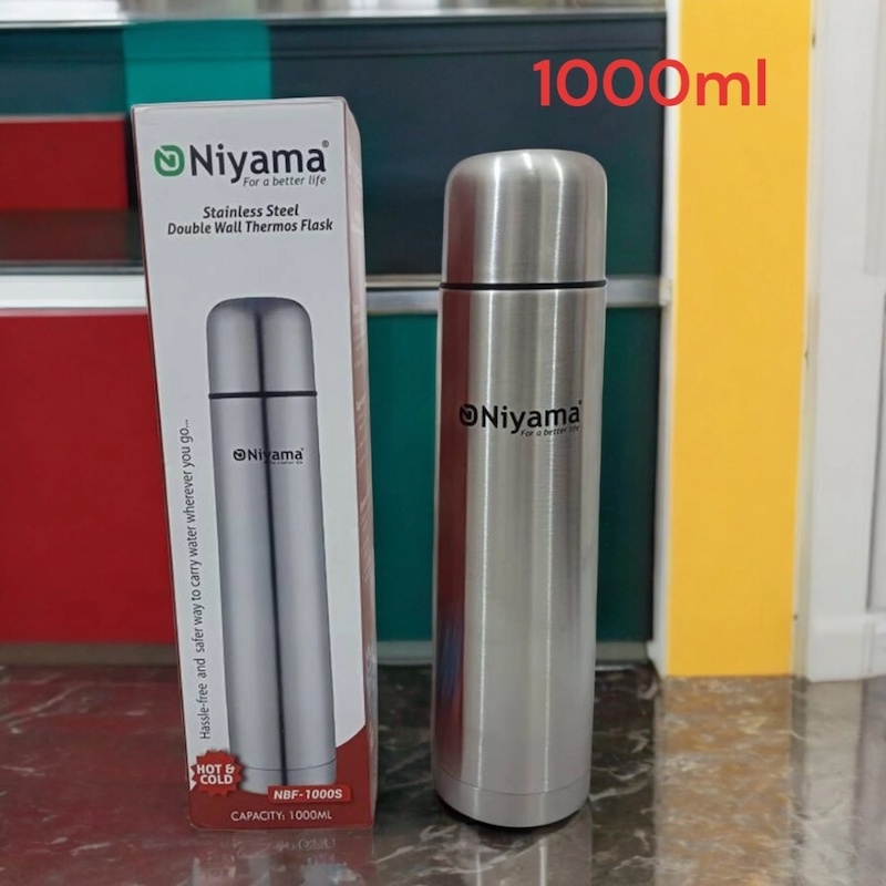 Picture of Niyaama 1000ml Insulated Flask - Stainless Steel Silver Vacuum Bottle, Perfect for Travel, Office, or Everyday Use-Silver