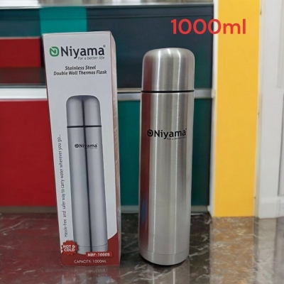 Picture of Niyaama 1000ml Insulated Flask - Stainless Steel Silver Vacuum Bottle, Perfect for Travel, Office, or Everyday Use-Silver