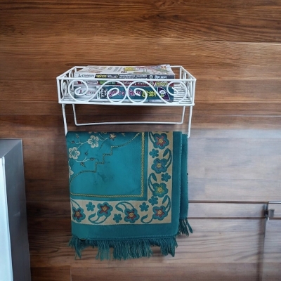 Picture of Quran Sharif Display Stand – Sturdy White Iron Wall Mount Shelf with 2 Jaynamaz Hangers – 14 x10 x2.8 