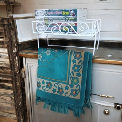 Picture of Sturdy White Metal Quran Display Stand – Wall Shelf with 2 Jaynamaz Hangers – Ideal for Mosque or Home – 14 x10 x2.8 