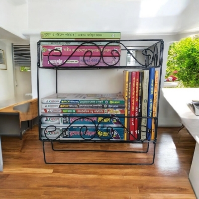 Picture of 2-Layer Black Metal Quran and Book Wall Shelf with Jainamaz Hangers – Perfect for Home or Mosque.