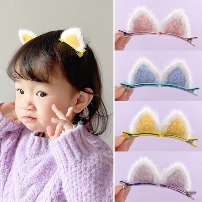 Picture of 2Pcs Girls Cute Soft Plush Cat Ears Hairpins hair accessories Children's Cartoon Sweet Hair Clips Headwear Ornaments Gifts