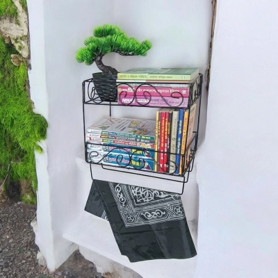 Picture of Sturdy Iron Quran and Book Stand – 2-Layer Wall Shelf with Jainamaz Hangers, 14.5x10x12 Inches – Ideal for Home or Mosque Use