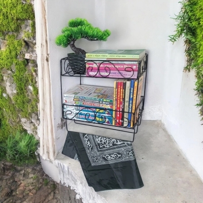 Picture of Sturdy Iron Quran and Book Stand – 2-Layer Wall Shelf with Jainamaz Hangers, 14.5x10x12 Inches – Ideal for Home or Mosque Use