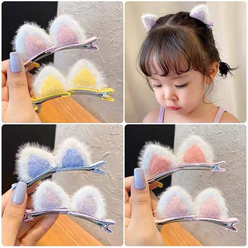 Picture of 2Pcs Girls Cute Soft Plush Cat Ears Hairpins hair accessories Children's Cartoon Sweet Hair Clips Headwear Ornaments Gifts