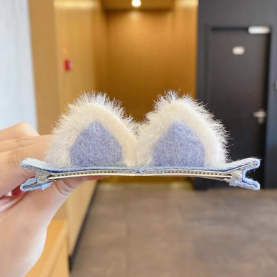 Picture of 2Pcs Girls Cute Soft Plush Cat Ears Hairpins hair accessories Children's Cartoon Sweet Hair Clips Headwear Ornaments Gifts