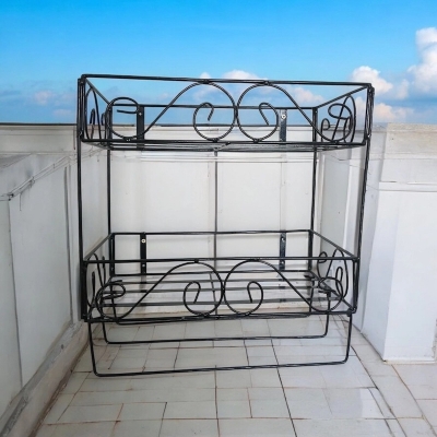 Picture of Black Metal Quran and Book Wall Shelf – 2 Layers with 3 Jainamaz Hangers – Ideal for Home or Mosque.