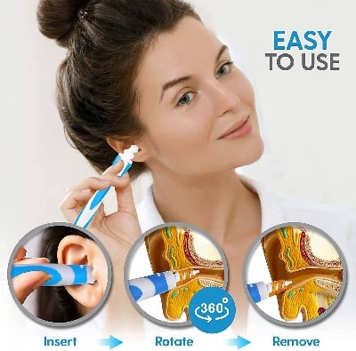 Picture of Retail Care Ear Wax Removal Ear Cleaner Earwax Remover Spiral Soft Silicone Safe Upgraded Smart Earwax Removal Tool Swab Kit with 16 Replacement Tips for Adults and Kids