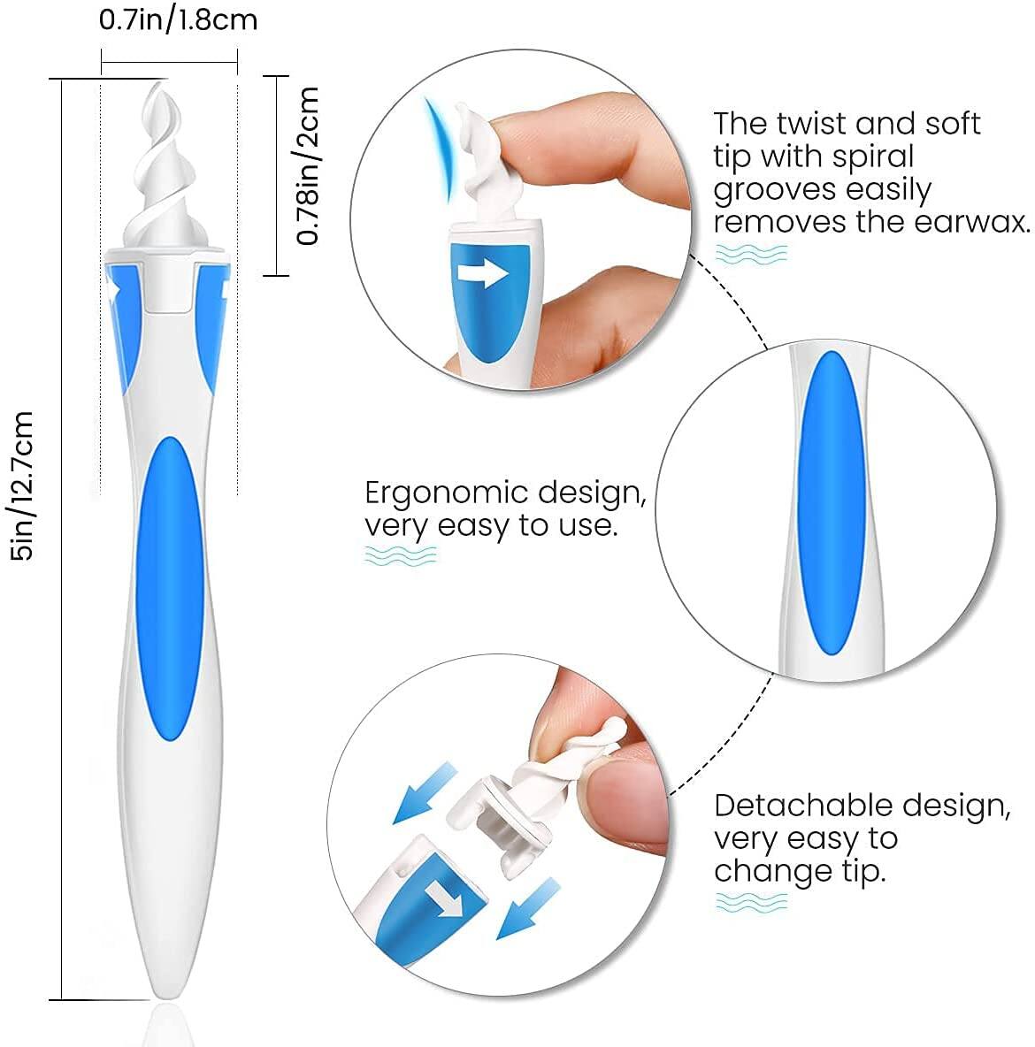 Picture of Retail Care Ear Wax Removal Ear Cleaner Earwax Remover Spiral Soft Silicone Safe Upgraded Smart Earwax Removal Tool Swab Kit with 16 Replacement Tips for Adults and Kids