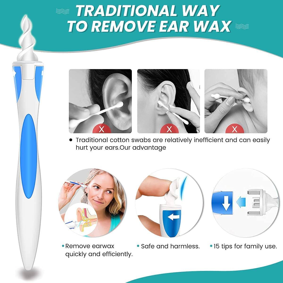 Picture of Retail Care Ear Wax Removal Ear Cleaner Earwax Remover Spiral Soft Silicone Safe Upgraded Smart Earwax Removal Tool Swab Kit with 16 Replacement Tips for Adults and Kids