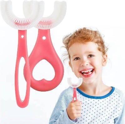 Picture of 1PCS Kids U Shaped Toothbrush, Food Grade Soft Silicone Toothbrush Head Tooth Cleaning, 360° Oral Teeth Care Kids Toothbrushes, Whole Mouth Baby Toothbrush, 2-12 Years Old
