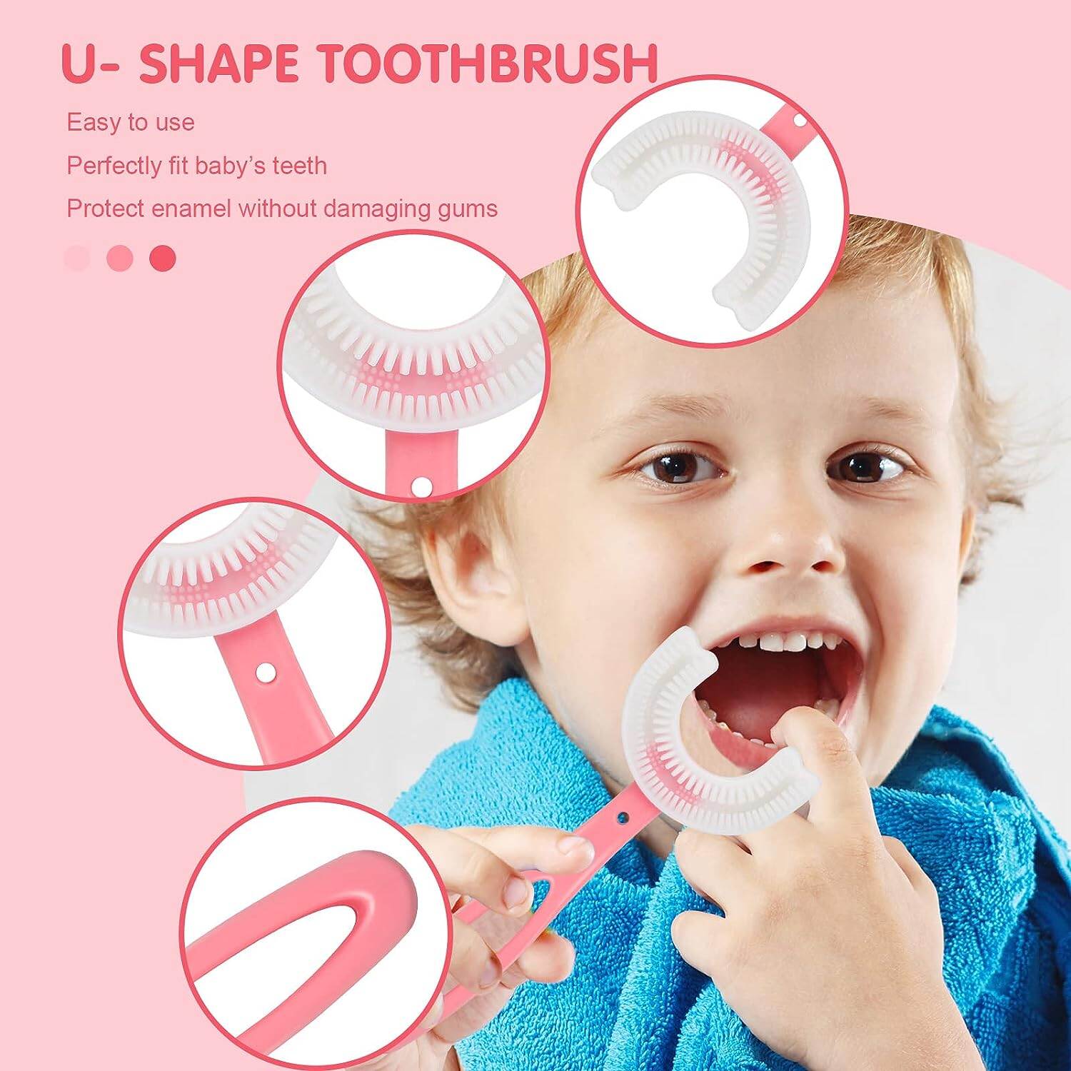 Picture of 1PCS Kids U Shaped Toothbrush, Food Grade Soft Silicone Toothbrush Head Tooth Cleaning, 360° Oral Teeth Care Kids Toothbrushes, Whole Mouth Baby Toothbrush, 2-12 Years Old