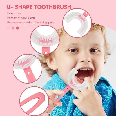 Picture of 1PCS Kids U Shaped Toothbrush, Food Grade Soft Silicone Toothbrush Head Tooth Cleaning, 360° Oral Teeth Care Kids Toothbrushes, Whole Mouth Baby Toothbrush, 2-12 Years Old