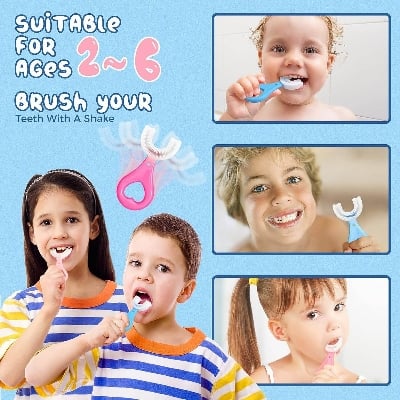 Picture of 1PCS Kids U Shaped Toothbrush, Food Grade Soft Silicone Toothbrush Head Tooth Cleaning, 360° Oral Teeth Care Kids Toothbrushes, Whole Mouth Baby Toothbrush, 2-12 Years Old