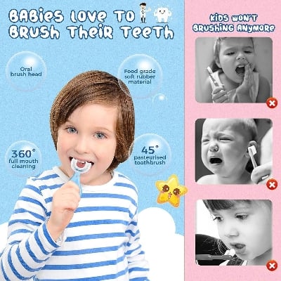 Picture of 1PCS Kids U Shaped Toothbrush, Food Grade Soft Silicone Toothbrush Head Tooth Cleaning, 360° Oral Teeth Care Kids Toothbrushes, Whole Mouth Baby Toothbrush, 2-12 Years Old