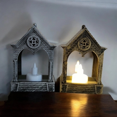 Picture of  Set of 2 15cm LED Lanterns - Rustic Flickering Flame Battery-Powered Candles | Multi-Color ABS Plastic for Home Decor, Holidays, and Ramadan Kareem -Multicolor