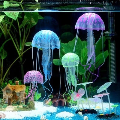 Picture of Aquarium Glowing Artificial Jellyfish Silicone Fish Tank Submarines Ornament 1PCS