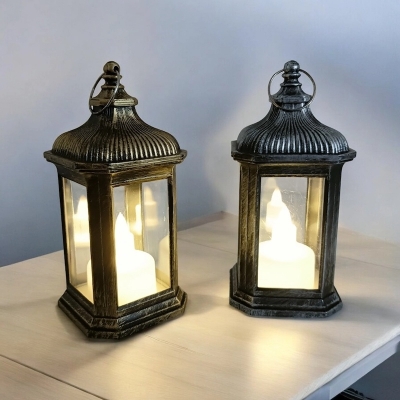Picture of  Set of 2 Battery-Powered Outdoor Lanterns - 14cm Multi-Color Lighted Wind Lamps | Perfect for Ramadan Kareem and Festive Table Decoration -Multicolor