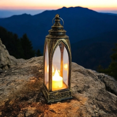 Picture of  Battery-Powered Ramadan Lantern - 19cm LED Hanging Candle Lamp (1 pc) | Multi-Color ABS Plastic for Table and Room Decoration -Multicolor