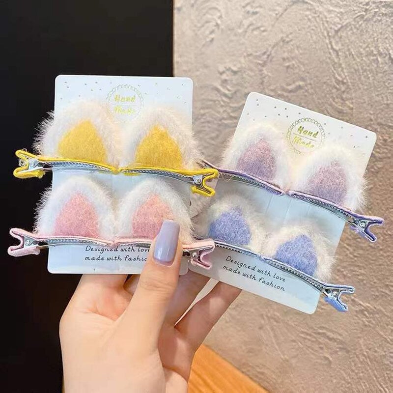 Picture of RetailCare 3Sets New Plush Cat Ears Hairpins Girls Cute Hair Clips Hair Accessories Women Sweet Barrettes Kids Fashion Ornaments Gift