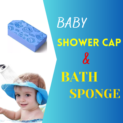 Picture of Baby Shower Cap Bathing Cap1+1 Pcs Soft Adjustable Shower Caps And Bath Sponge, Wash Hair Shield with Ear Protection  Protect Your Baby Eyes for Toddler Baby Kids Children
