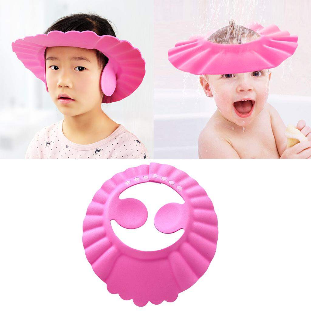 Picture of Baby Shower Cap Bathing Cap1+1 Pcs Soft Adjustable Shower Caps And Bath Sponge, Wash Hair Shield with Ear Protection  Protect Your Baby Eyes for Toddler Baby Kids Children