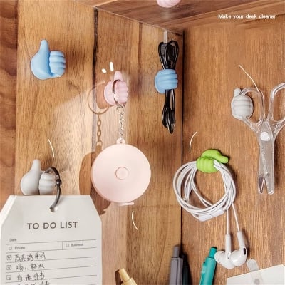 Picture of 10 Pcs Adhesive Thumb Cable Clip Key Hook Wall Hangers Earphone Cable Organizer Holder Desktop Cord Wire Clips Keeper Multi-Function