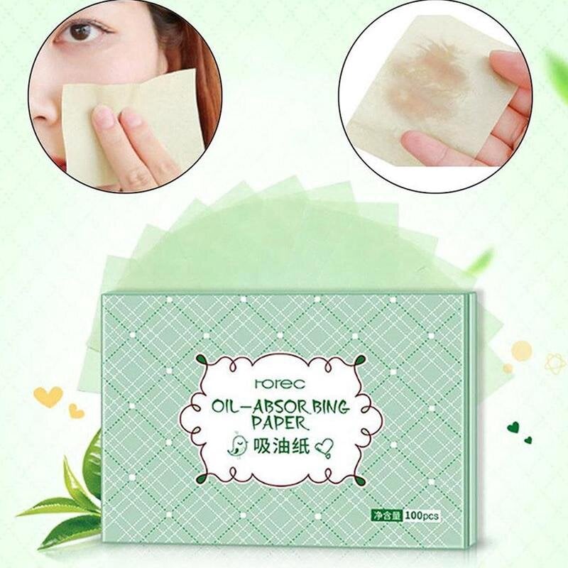 Picture of 100 Pieces Natural Oil Blotting Paper Makeup Blotting Papers Clear Oil Absorbing Sheets for Oil Skin Care, Green