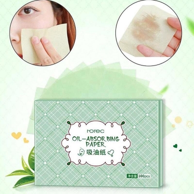 Picture of 100 Pieces Natural Oil Blotting Paper Makeup Blotting Papers Clear Oil Absorbing Sheets for Oil Skin Care, Green