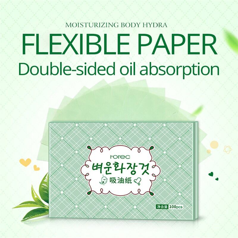 Picture of 100 Pieces Natural Oil Blotting Paper Makeup Blotting Papers Clear Oil Absorbing Sheets for Oil Skin Care, Green