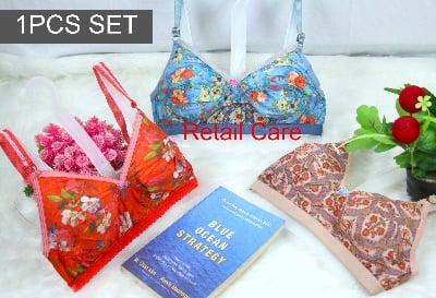 Picture of 1pcs Cotton stylish  Bra Non-Padded Bra Floral Print Bra for Women Girls Everyday Bra  Multicolor