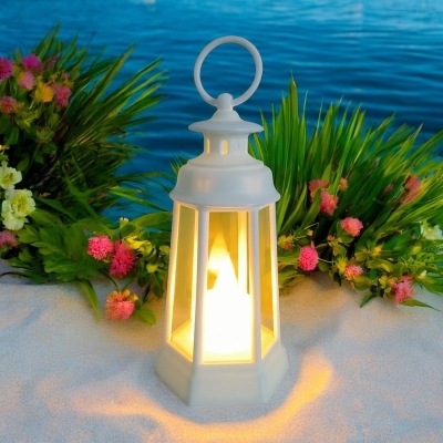 Picture of  17cm Warm Light LED Lantern - Multi-Color Flameless Candle Lamp for Ramadan Kareem and Room Lighting | Battery-Powered ABS Plastic Lantern -Multicolor
