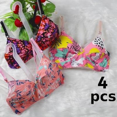 Picture of 4 Pack Cotton Spandex Non Padded Printed Everyday Bras for Women and Girls