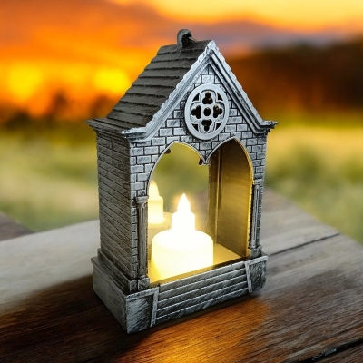 Picture of  15cm Flickering Flame LED Lantern - Rustic Battery-Powered Candle Lamp | Multi-Color ABS Plastic for Home Decor and Ramadan Kareem -Multicolor