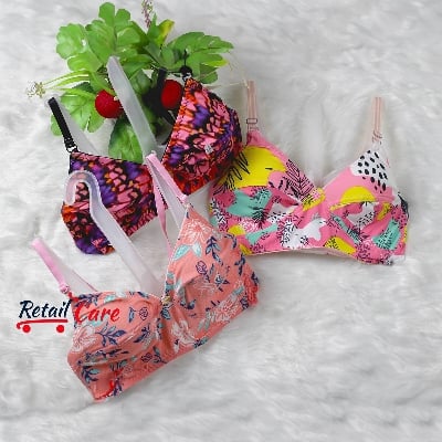 Picture of 3 pieces stylish printed stretchable soft bra for girls and women Women's Cotton Spandex Printed Non-Padded Everyday Bra