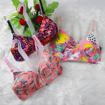 Picture of 4-Piece Printed Non-Padded Bra - Comfortable Stretchable Design for Women