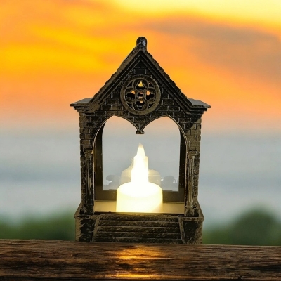 Picture of  15cm Flickering Flame LED Lantern - Rustic Battery-Powered Candle Lamp | Multi-Color ABS Plastic for Weddings, Holidays, Ramadan Kareem -Multicolor