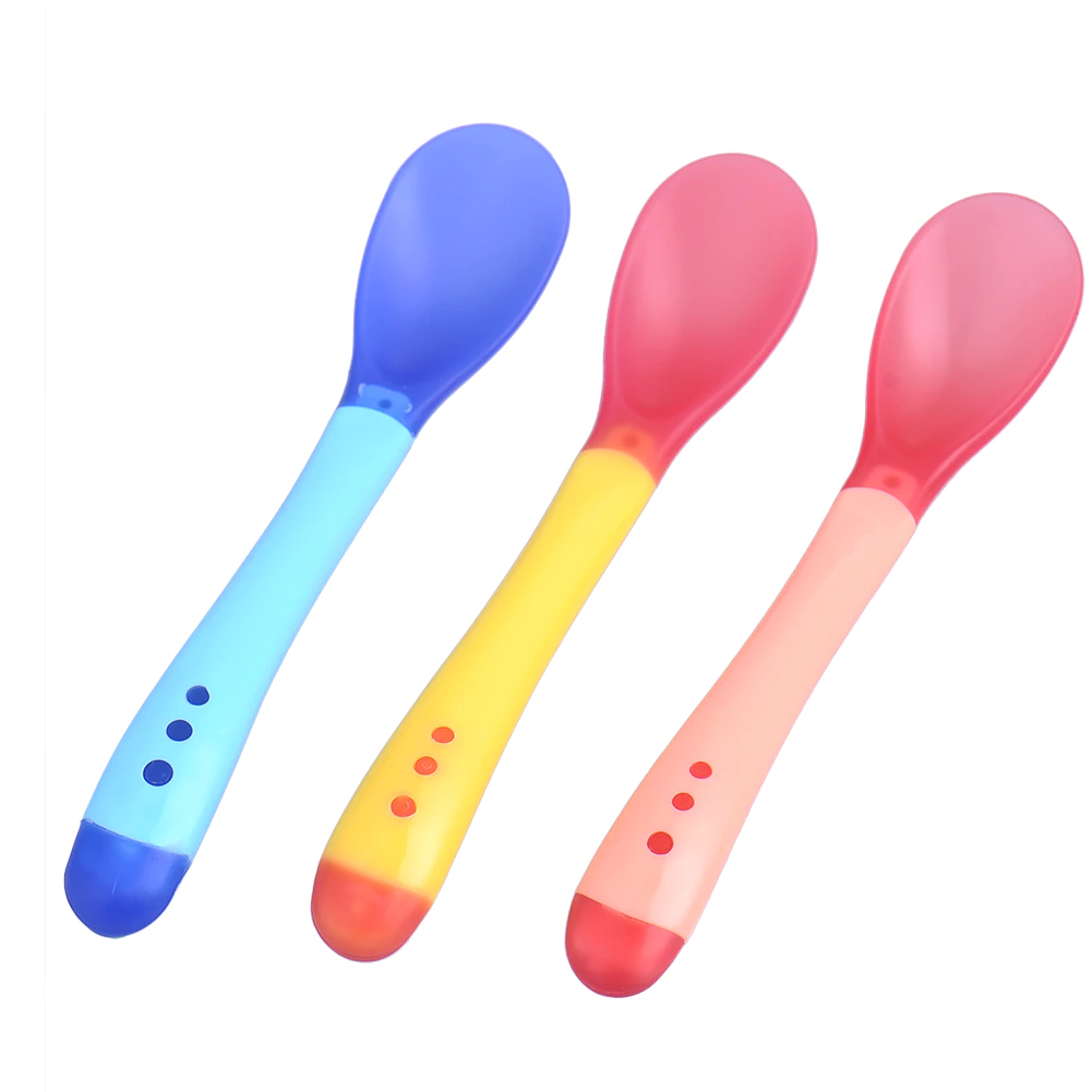 Picture of THE LITTLE LOOKERS Tip Heat Sensitive Silicone Spoons | Temperature Sensing Spoons | Baby Feeding Silicone Spoon Set (Red & Blue, Pack of 3)