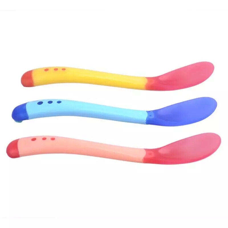 Picture of THE LITTLE LOOKERS Tip Heat Sensitive Silicone Spoons | Temperature Sensing Spoons | Baby Feeding Silicone Spoon Set (Red & Blue, Pack of 3)