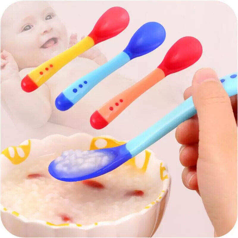 Picture of THE LITTLE LOOKERS Tip Heat Sensitive Silicone Spoons | Temperature Sensing Spoons | Baby Feeding Silicone Spoon Set (Red & Blue, Pack of 3)