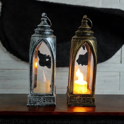 Picture of  Set of 2 Hanging Ramadan Lanterns - Battery-Powered LED Candle Lamps | 19cm Multi-Color ABS Plastic for Decorative Lighting | Perfect for Ramadan Kareem -Multicolor