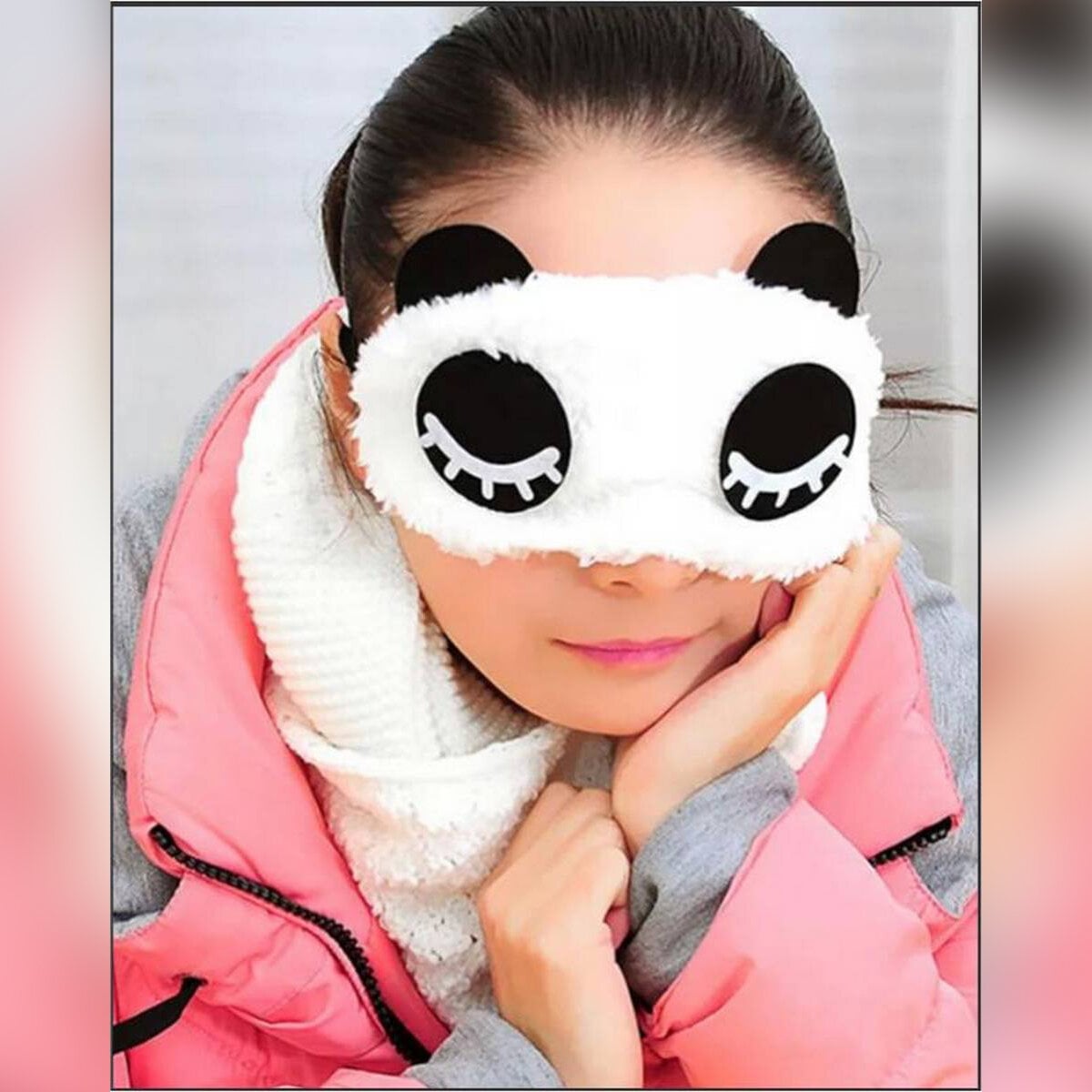 Picture of Cute panda eye mask, 1pcs soft, fluffy sleep protection, blindfold for traveling, sleeping, parties