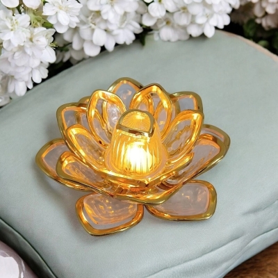Picture of  10x10cm Flower Shape LED Crystal Light - Multi-Color ABS Plastic for Ramadan, Wedding, and Birthday | Battery-Powered Tea Light Lantern for Home -Multicolor