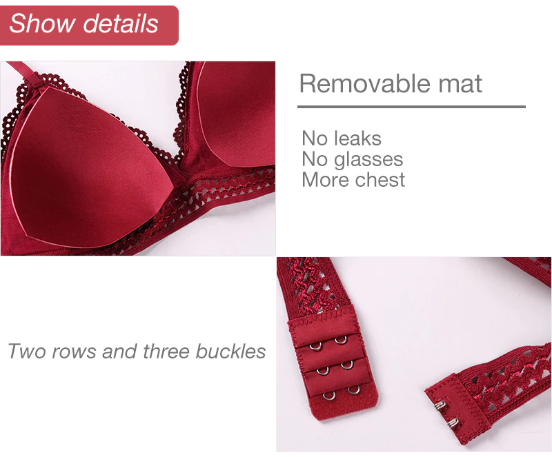 Picture of Women's Seamless Deep V Lace Bra Wireless Push Up Sexy Lingerie Push Up Padded Underwire Support  Floral Lace Bra Female  Soft Intimates-1PCS